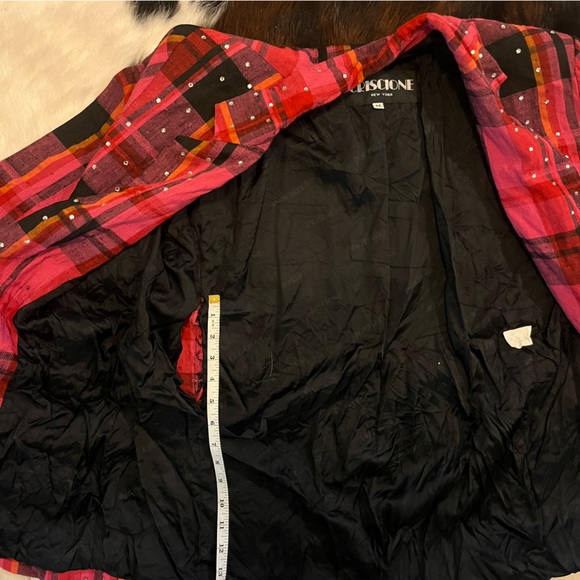 Criscione Vintage Pink Plaid Flannel Crystal Blazer Women’s Medium - Picture 10 of 10